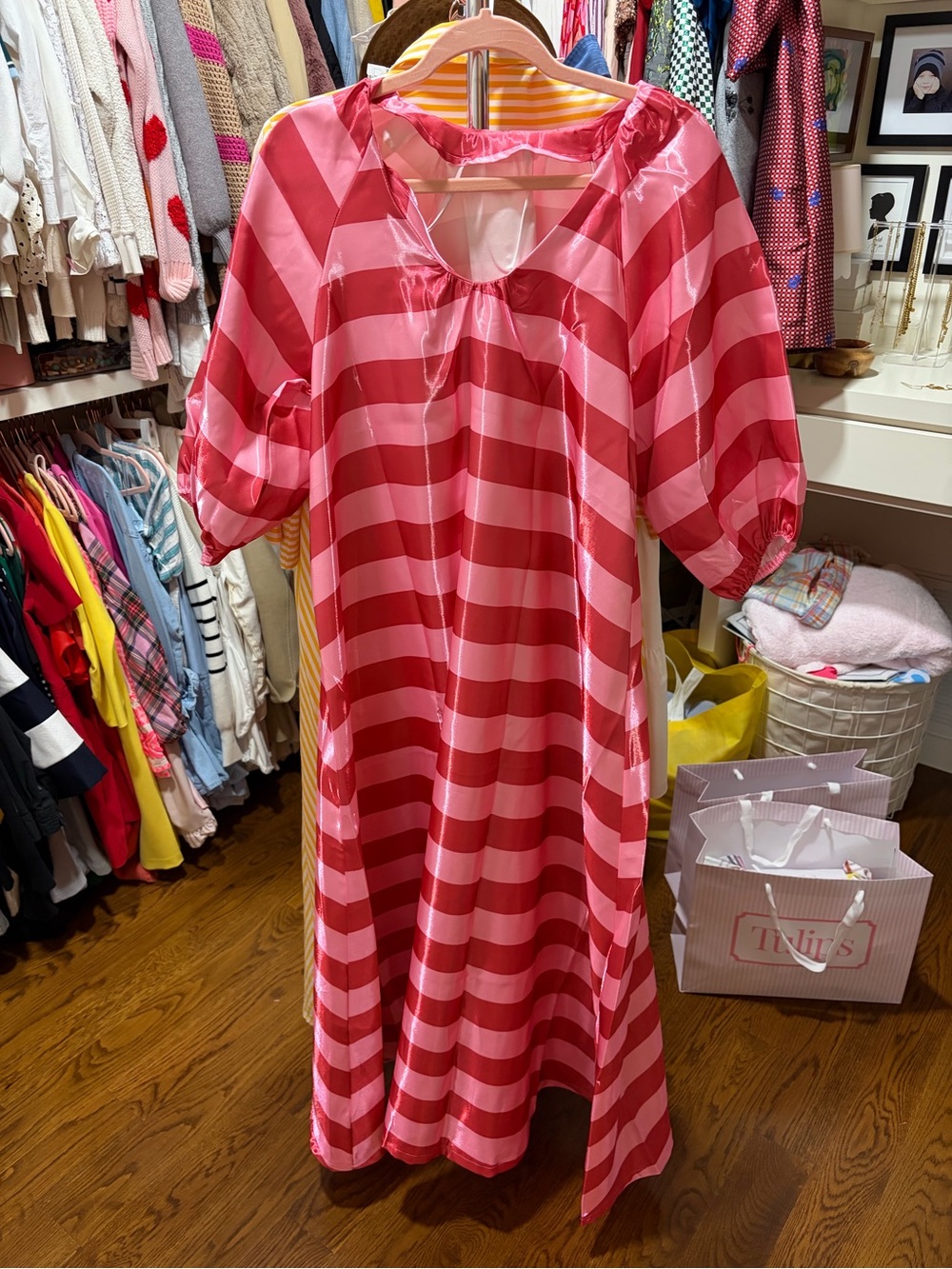 TEMU super fun Pink & Red Striped Party Dress